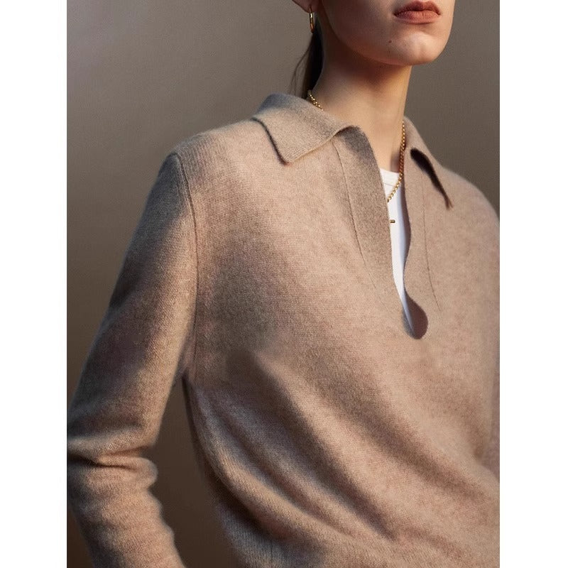 Autumn and winter gray base V-neck small lapel wool sweater women's loose high-end knitted sweater with long-sleeved top