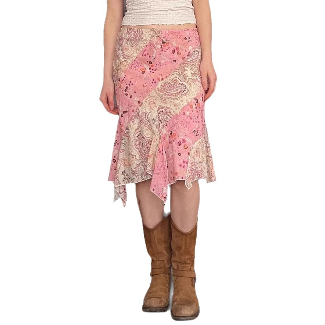 Love cloth forget to be careful, Spice Girl wind floral ruffle edge irregular long skirt, holiday wind light mesh skirt