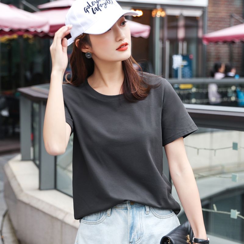 Summer cotton loose T-shirt women's clothing covers the flesh and slims down, 2025 new fashion and simple shirt top, shoulder and shoulder, versatile