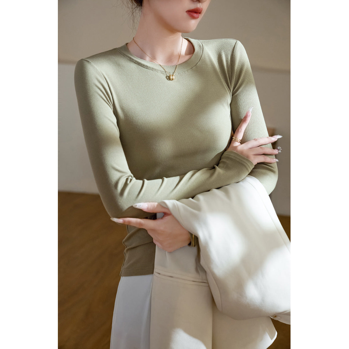 300g selection of high elastic thin thread cotton long-sleeved bottoming shirt women's 2026 autumn new versatile and thin top t-shirt