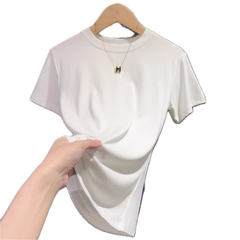Gray short-sleeved t-shirt women's Korean version of versatile summer inner wear small stand-up collar slim and thin versatile commuter tight top