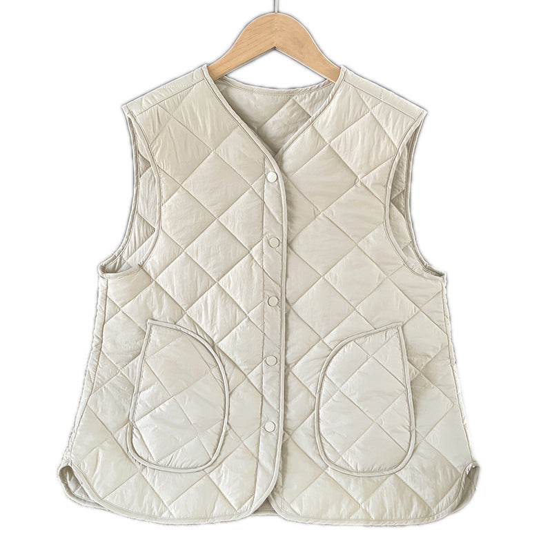 2025 autumn and winter new literary and retro rhombus cotton hemming snap button cotton vest