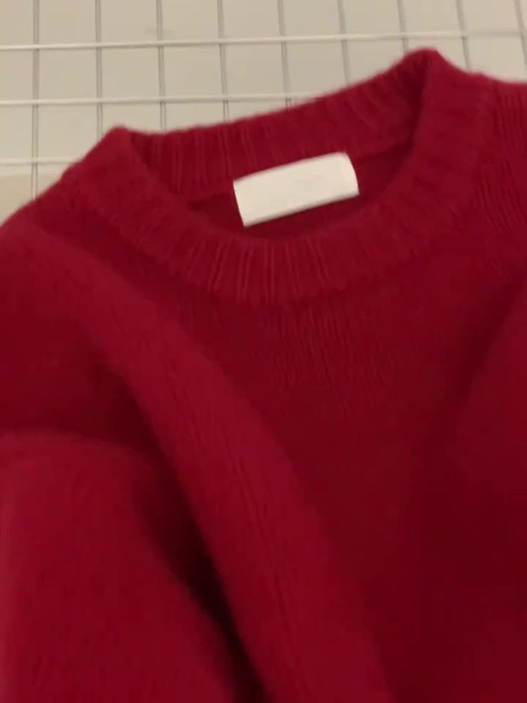 Chinese New Year natal year red sweater women's autumn and winter loose lazy wind soft waxy wind winter wear Christmas knitted top