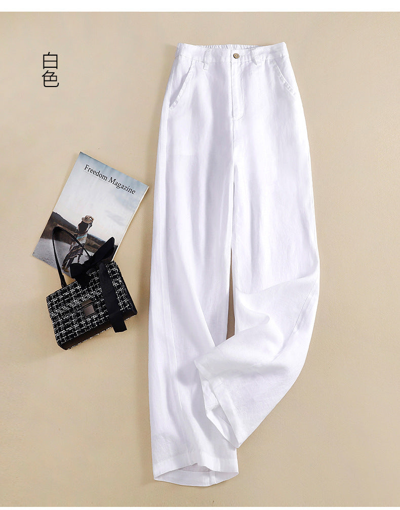 1273 #real shot in the spring of 2024, the new cotton and linen high waist drape literary and loose and thin straight trousers women