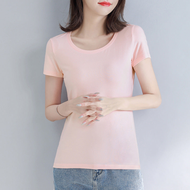 Lotus root pink short-sleeved t-shirt women's pure cotton summer chic Korean wear high-end niche non-collision versatile top