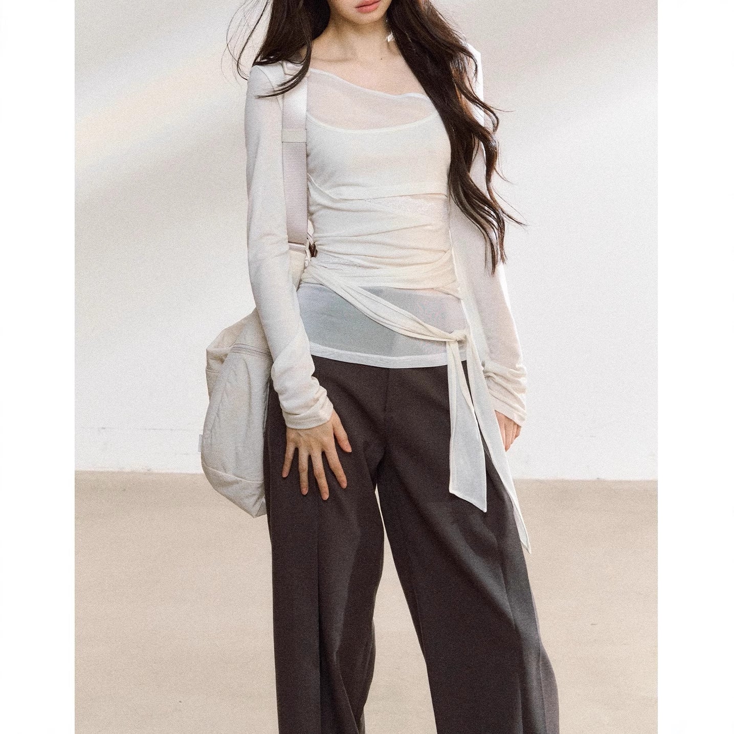 7Shiftii original design autumn new irregular long-sleeved sunscreen blouse women's loose and thin T-shirt top