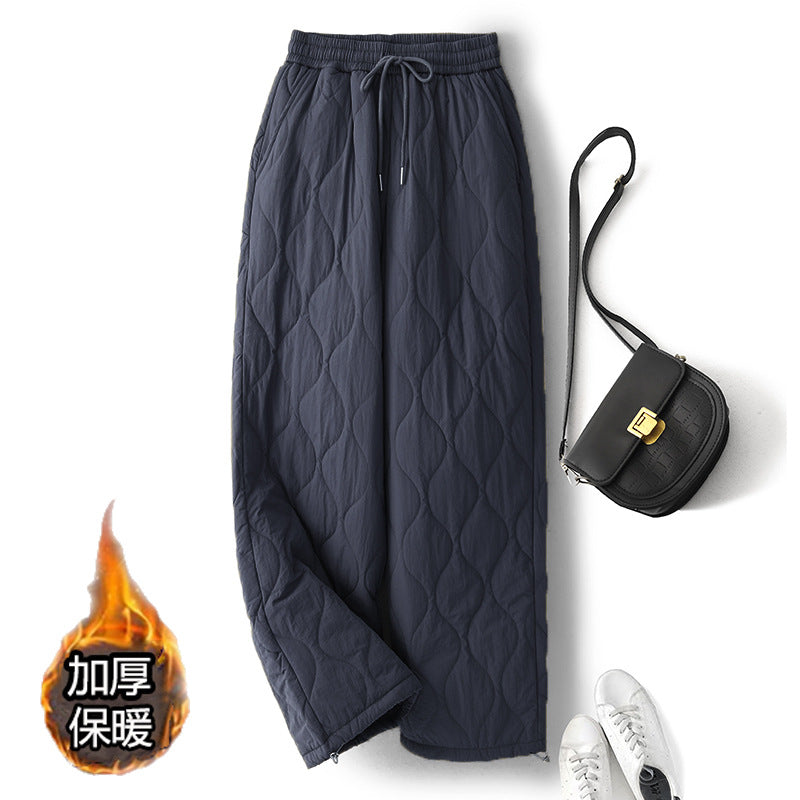 Winter 2025 Thickened Warm Crimping Line Cotton Pants Women's Drawstring Burr Edge Tall Loose Casual Pants