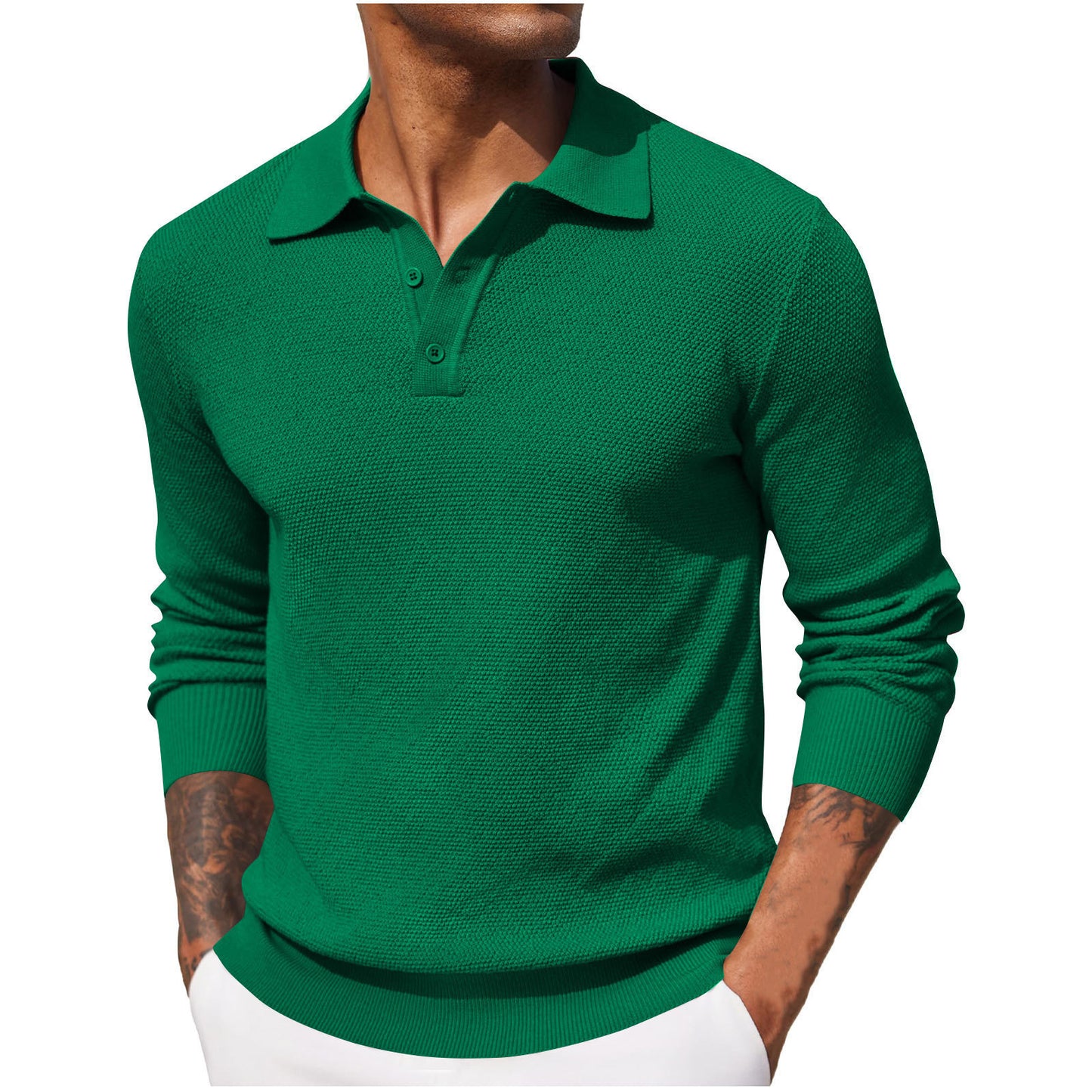 2025 autumn new Amazon popular cross-border casual men's top long-sleeved V-neck button-up POLO shirt