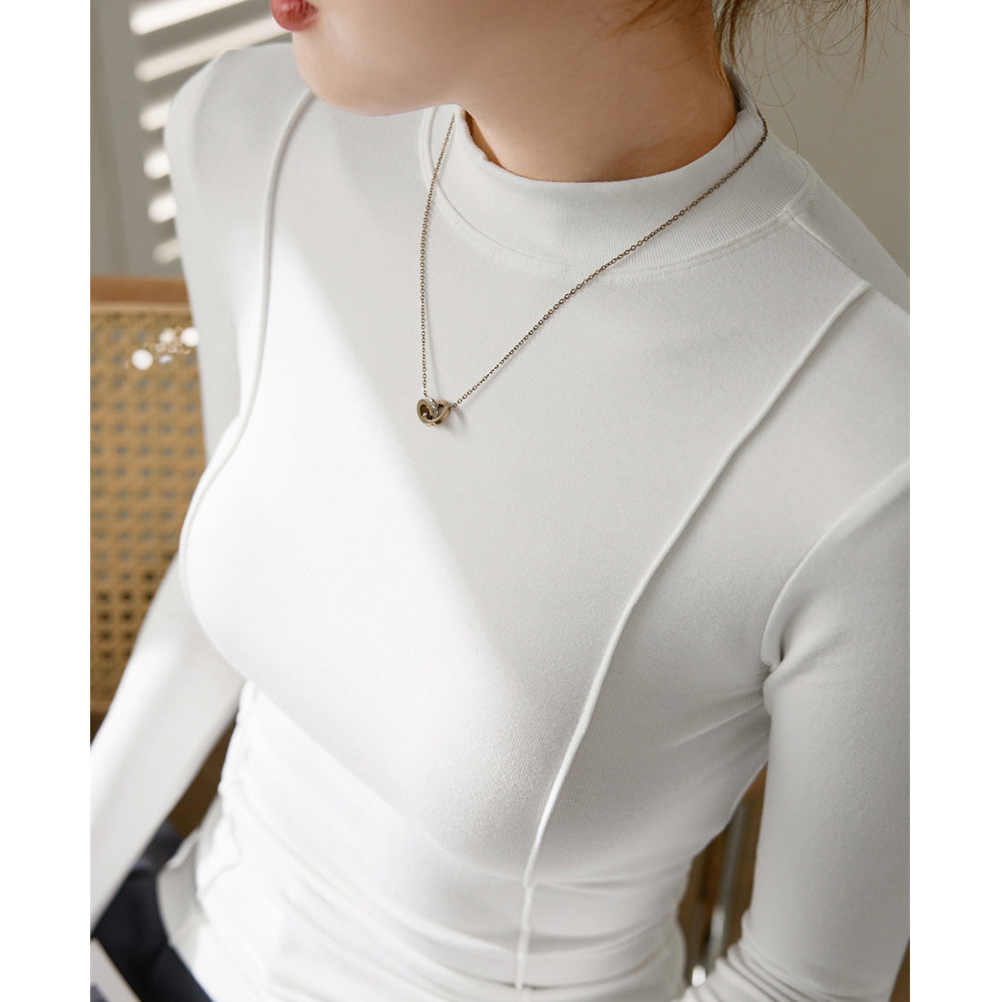 Maillard, high elastic and skin-friendly high-end design sense new small stand-up collar T-shirt women's autumn long-sleeved bottoming shirt temperament top