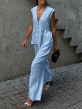 2025 cotton V-neck sleeveless top vest trousers set women's European and American new solid color temperament commuter two-piece set