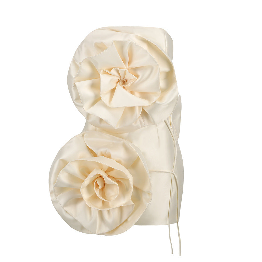 Cross-border French high-end three-dimensional flower sleeveless short skirt women's design dress waist strap bandeau dress