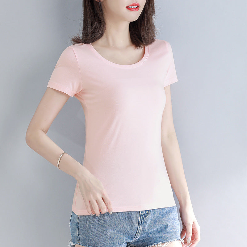 Light pink short-sleeved t-shirt women's pure cotton waist unique and beautiful early summer women's clothing 2025 new thin top t-shirt