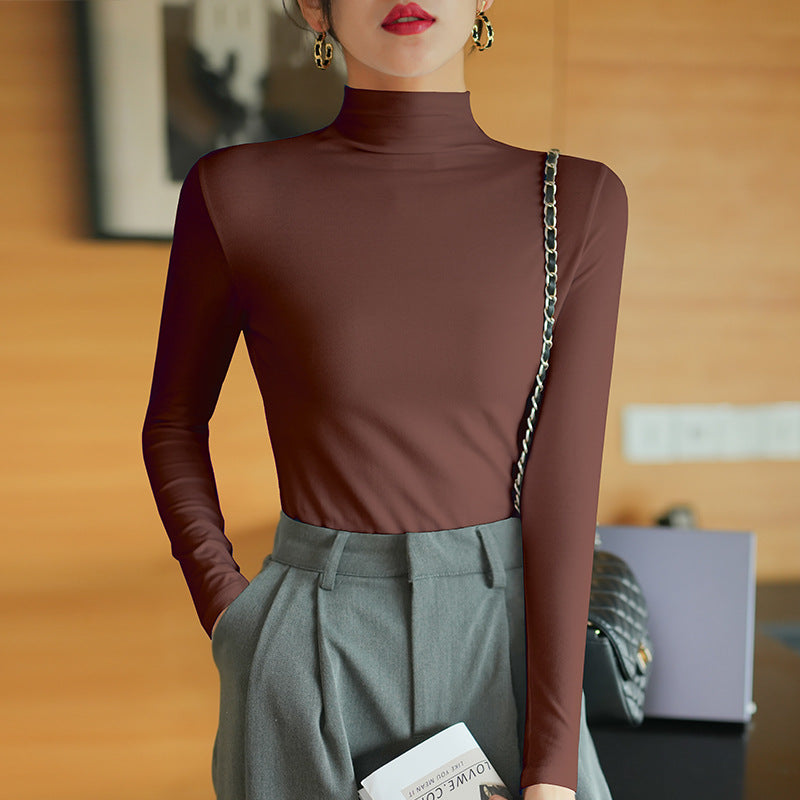 【】Pure cotton slim collar, long-sleeved T-shirt base shirt, women's spring and autumn underwear, basic top, high-temperature setting