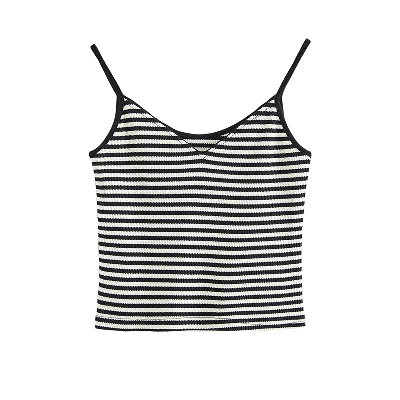 Selection of pure cotton striped sling vest women's summer 2026 new V-neck sexy backless babes wear sleeveless inside and outside