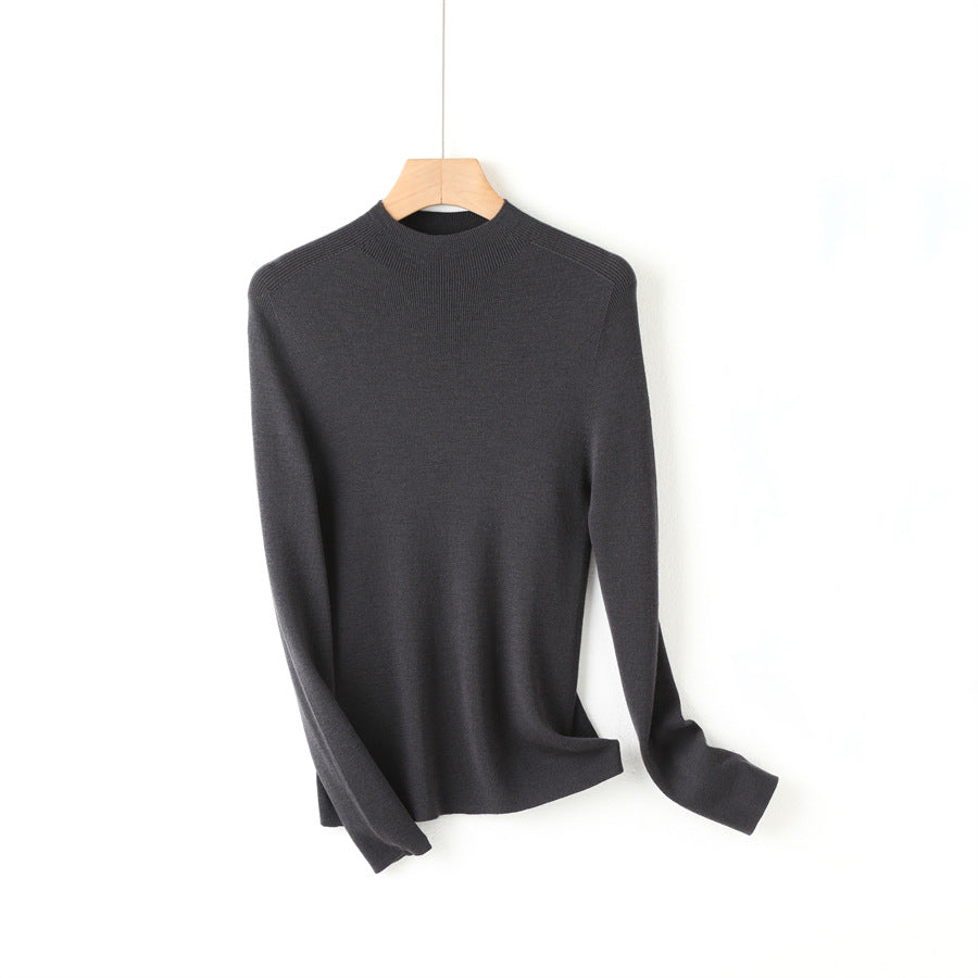 Merino ultra-fine wool Yangtze yarn sweater, seamless integrated semi-turtleneck inner with backing knitted sweater for women's autumn and winter