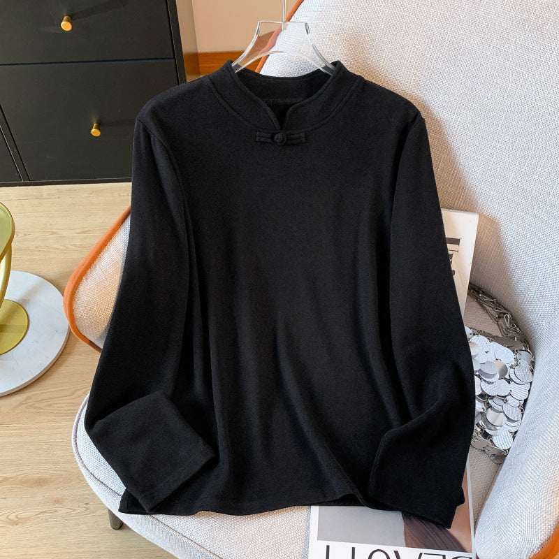 Real photo German velvet T-shirt women's spring and autumn 2025 new tea clothes top jacket loose button retro bottoming shirt