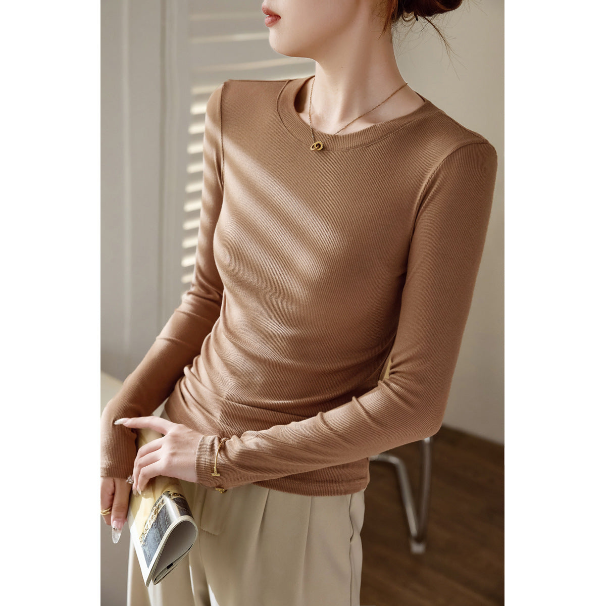 300g selection of high elastic thin thread cotton long-sleeved bottoming shirt women's 2026 autumn new versatile and thin top t-shirt