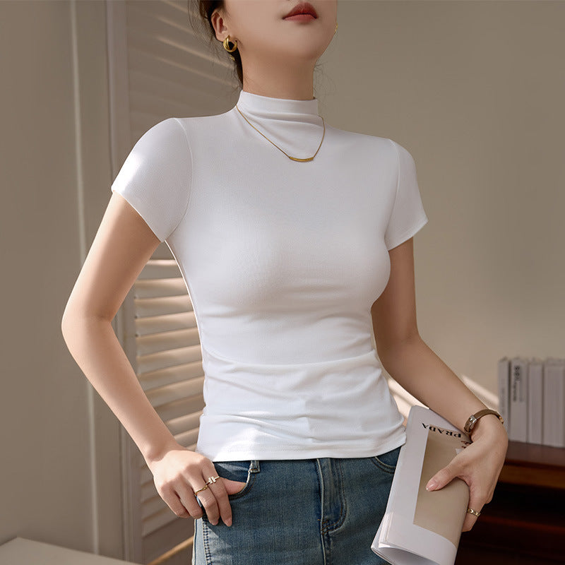 This year's popular beautiful tops 2025 new threaded sexy temperament front shoulder short summer short-sleeved t-shirt women