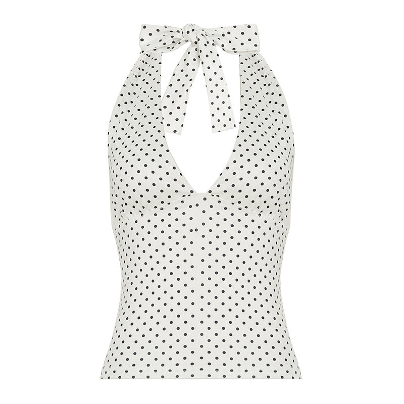 Cross-border European and American women's clothing triangle deep V sexy babes tight halter solid color neck sling vest top summer