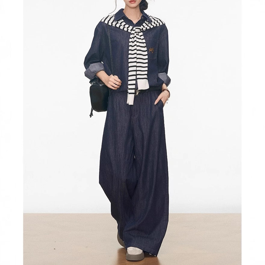 WESTAYONE denim suit women's 2025 new denim jacket Tencel jeans + shawl