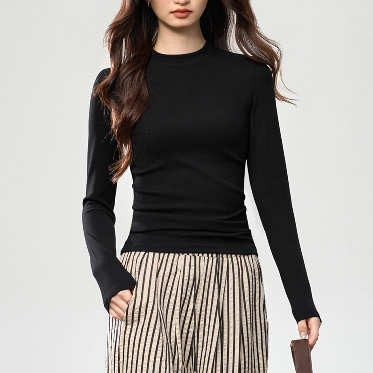 #拒绝臃肿# 优可丝 薄绒磨毛小立领打底衫女秋冬长袖T恤保暖上衣