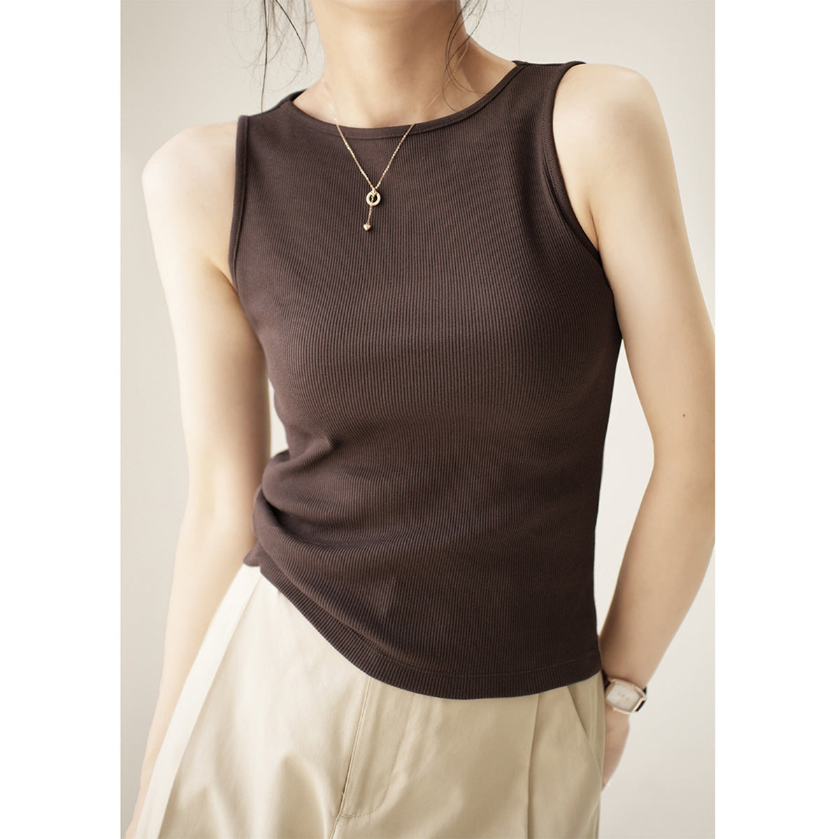 & Use good materials & high elastic threaded cotton wide shoulder strap sleeveless vest women's 2026 summer new tight inner and outer sling