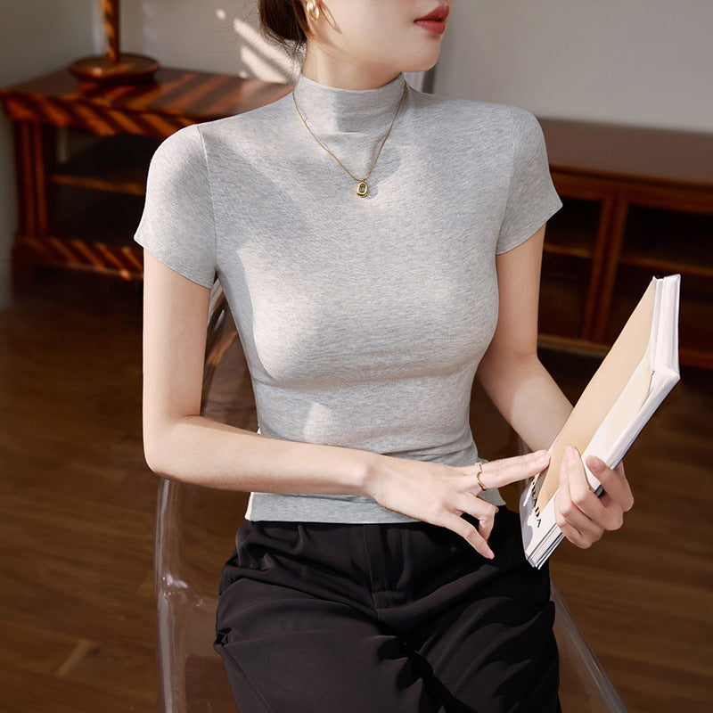 This year's popular beautiful tops 2025 new threaded sexy temperament front shoulder short summer short-sleeved t-shirt women