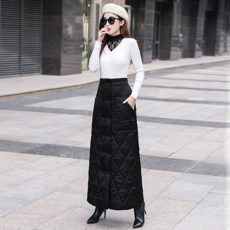Real shot 2024 winter new double-breasted one-piece thermal cotton skirt women's thickened A-shaped skirt hip-wrapped long skirt