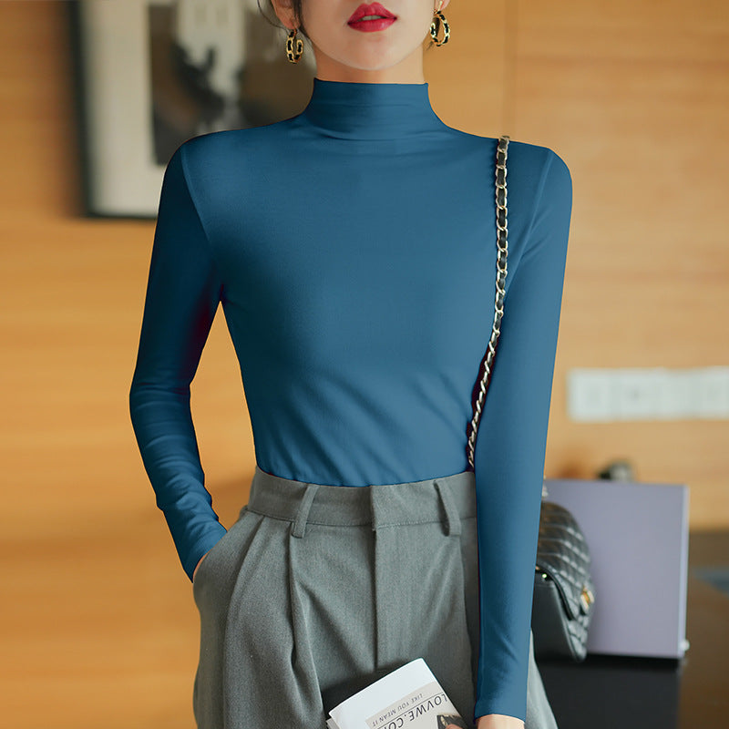 【】Pure cotton slim collar, long-sleeved T-shirt base shirt, women's spring and autumn underwear, basic top, high-temperature setting