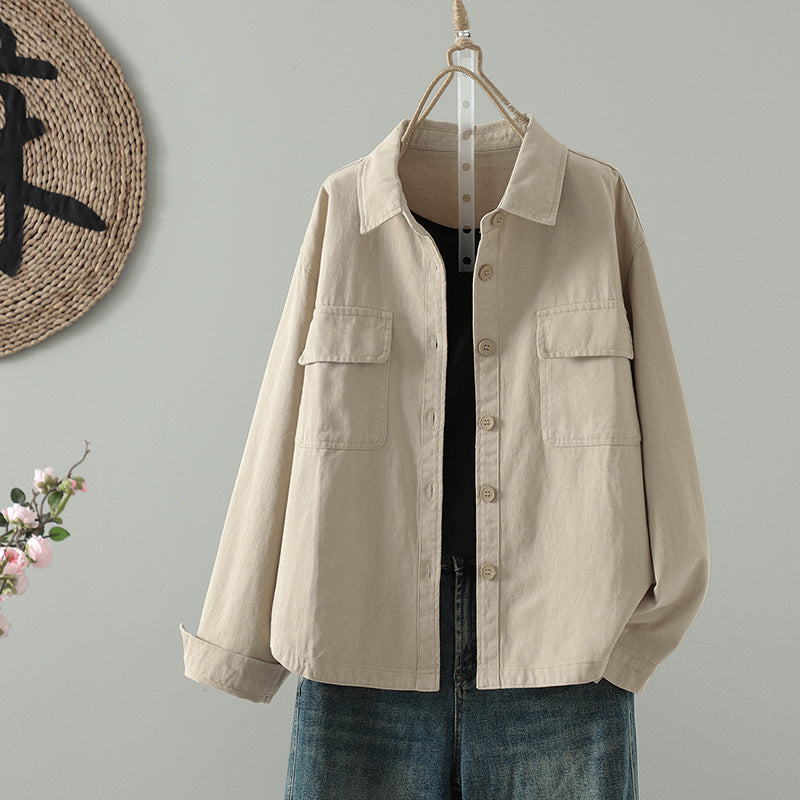 Real shirt women's long-sleeved Korean version design sense casual tooling 2025 new small loose shirt thin coat