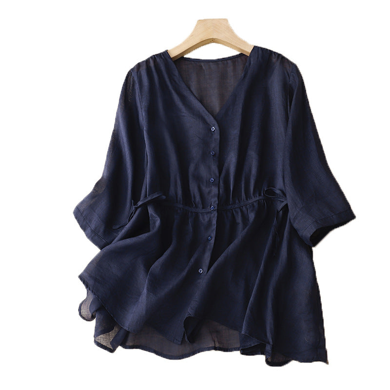 2024 summer thin cotton and linen solid color simple cardigan loose and thin vest top women #2290