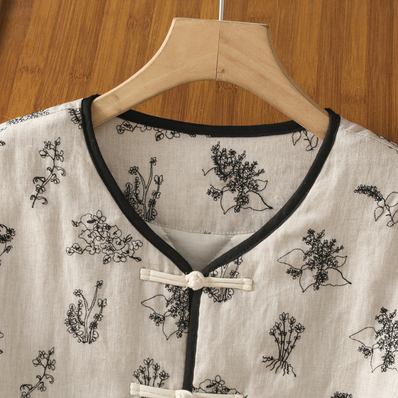 In the winter of 2025, the new cotton and linen cotton-padded jacket with cotton and thickened jacket, round neck small fragrant style new Chinese women's cotton clothes.