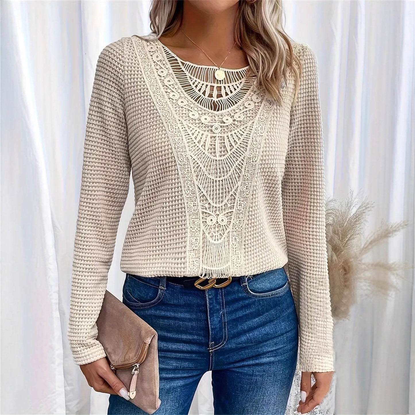 2025 Independent Station Amazon Europe and the United States Cross-border Foreign Trade Autumn and Winter New Women's Clothing Solid Color Long Sleeve Women's Top