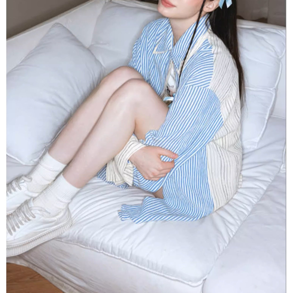 [Bruce Blues] Yu Shuxin's same American retro striped shirt casual loose shorts set