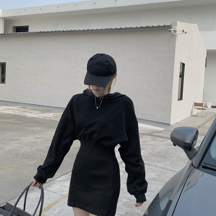 2025 new design sense niche small man light and familiar Hepburn style black sweater dress women's clothing autumn and winter