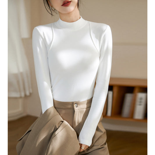 Three-dimensional line polished thin velvet threaded cotton bottoming shirt women's autumn and winter new thin long-sleeved T-shirt versatile top