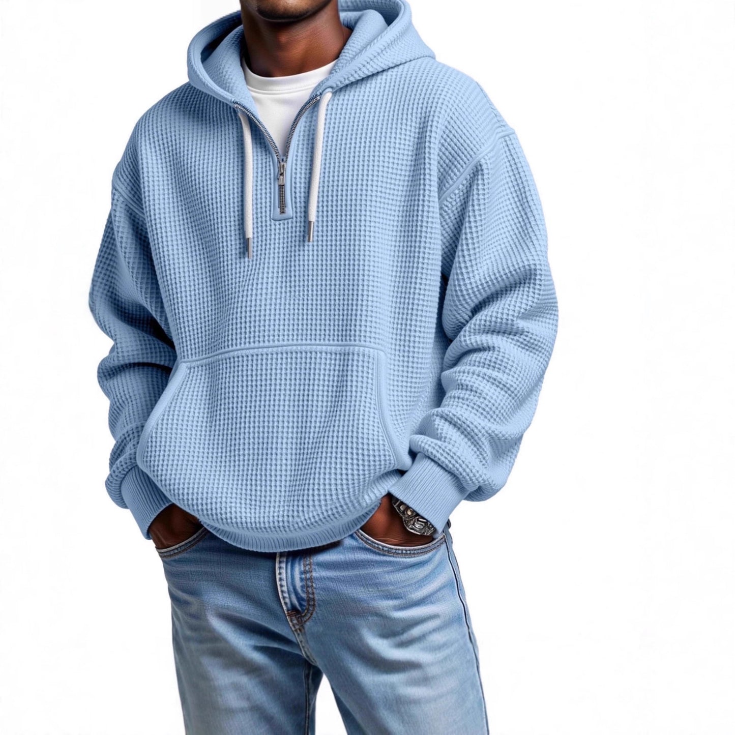 2025 autumn and winter fashion new cross-border trendy brand casual men's waffle hooded sweater