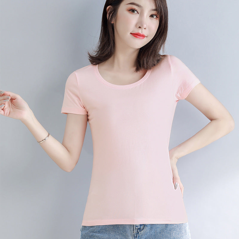 Light pink short-sleeved t-shirt women's pure cotton unique and beautiful early summer waist high-end summer slim-fit shoulder top