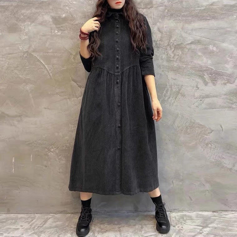 8202 #2024 Autumn and winter velvet long-sleeved retro literary loose medium and long corduroy jacket trench coat women