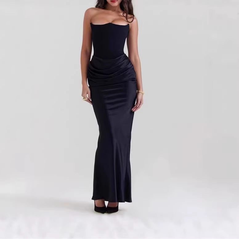 2024 elegant and sexy Amazon European and American cross-border tube top sleeveless hollow, sexy hollow split dress