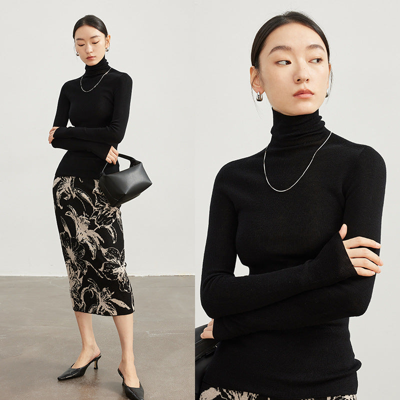 Germany Yangtze yarn island essence 18-needle seamless 100 wool sweater 25 autumn and winter knitted turtleneck bottoming shirt women