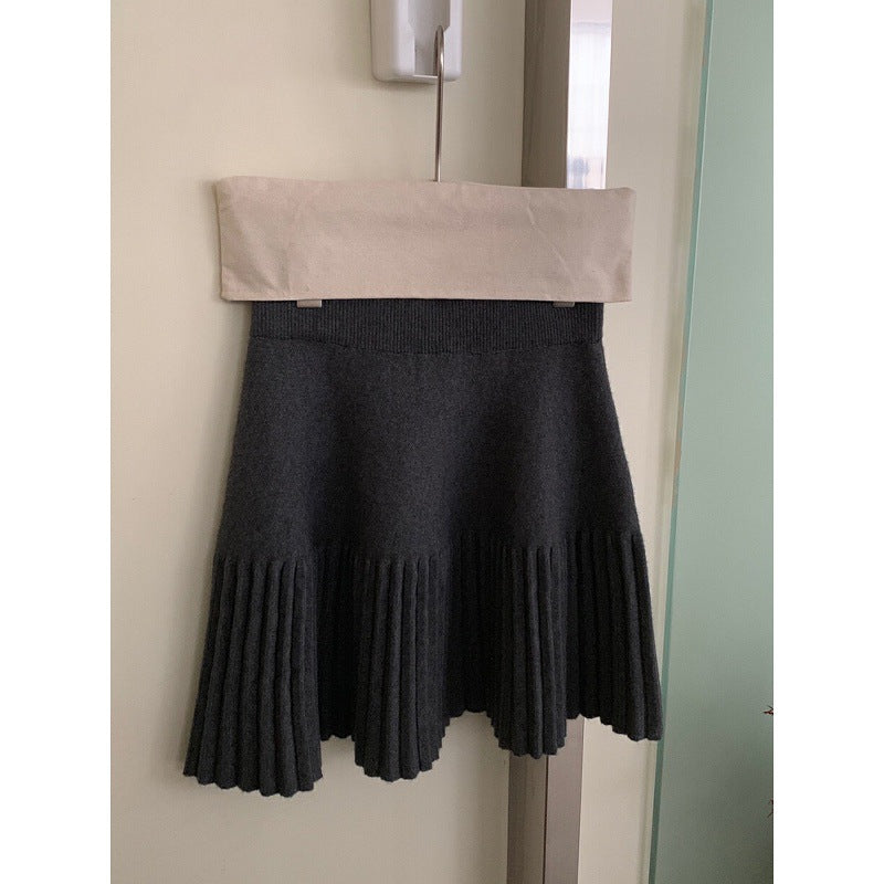 Strongly recommended! High waist and thin pleated short skirt women's autumn temperament elastic waist versatile hip wrap A-shaped skirt