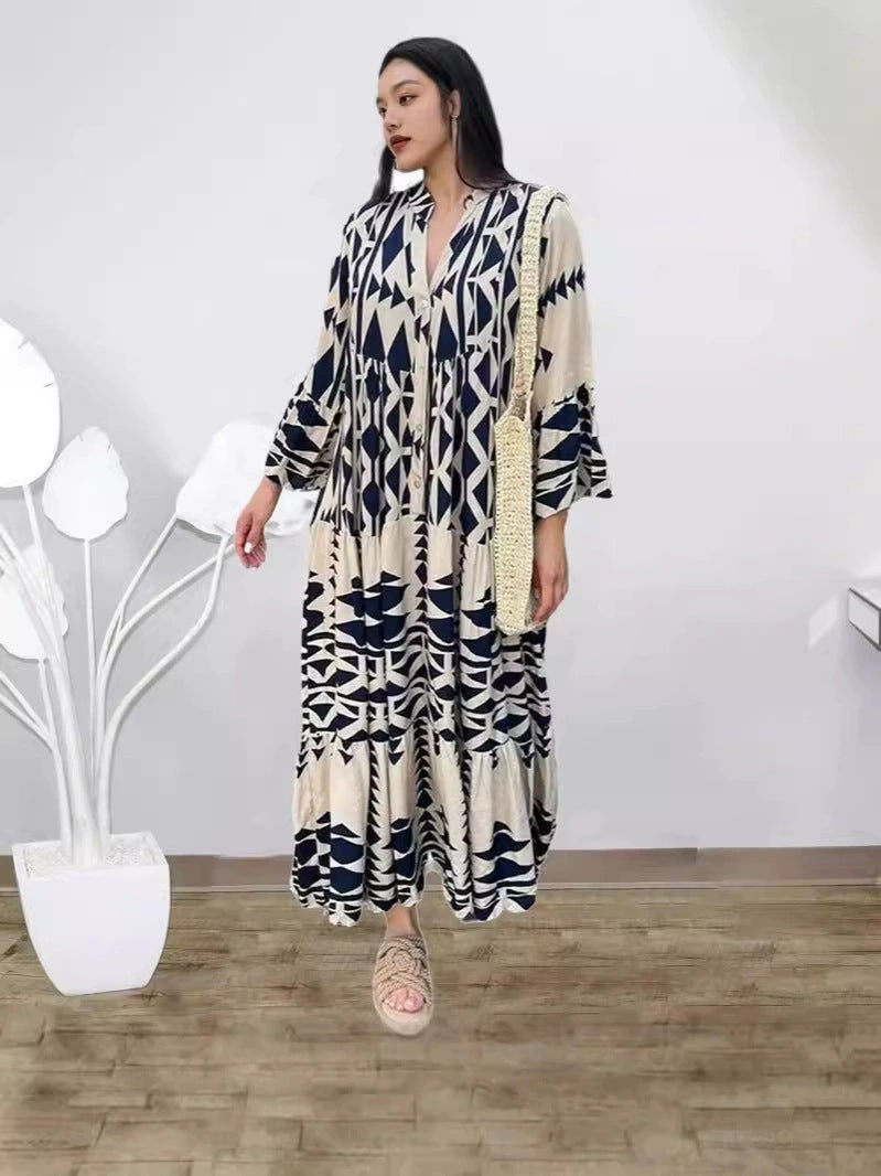 2025 Cross-border Europe, America, Amazon, large size women's shirt collar elegant loose shirt bohemian dress