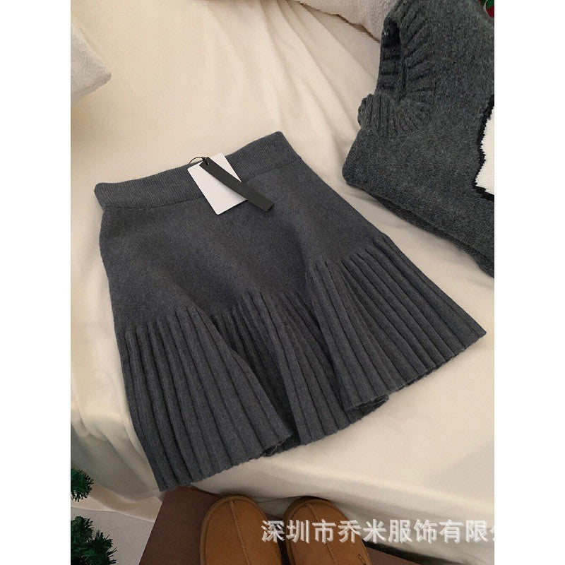Strongly recommended! High waist and thin pleated short skirt women's autumn temperament elastic waist versatile hip wrap A-shaped skirt