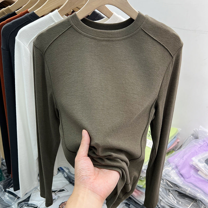 Three-dimensional line polished thin velvet T-shirt bottoming shirt women's autumn and winter new thin threaded cotton long-sleeved top T-shirt