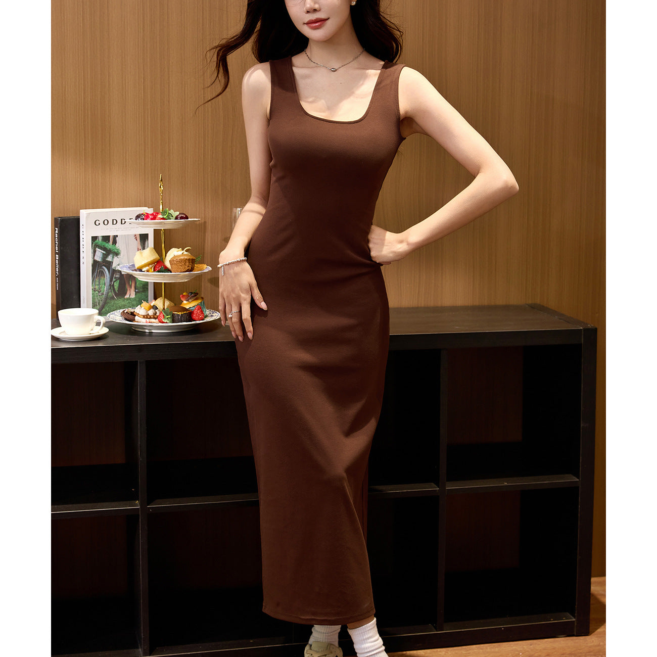 [High quality] Pure cotton vest long dress 2026 summer new dress femininity inner cover knee to ankle