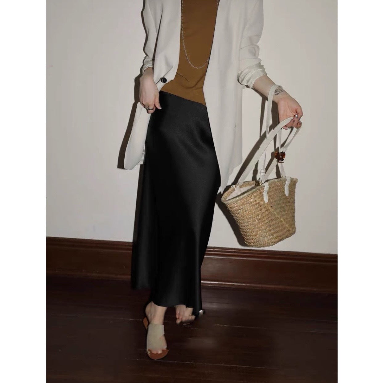 Maureen molin acetic acid satin hip wrap one piece oblique silk high waist fishtail skirt high sense straight skirt women