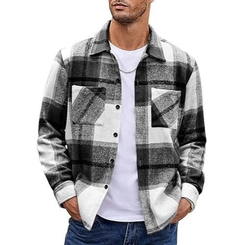 2025 Men's Europe, America, Amazon Express, cross-border new plaid casual long-sleeved shirt jacket casual versatile