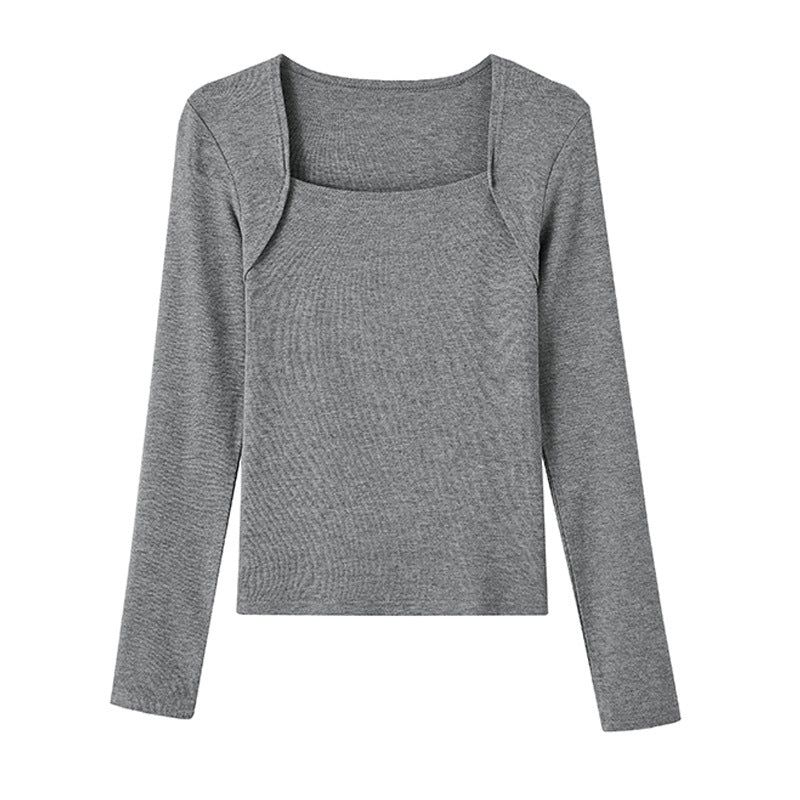 #Excellent choice #Temperament vest square collar T-shirt women's long-sleeved 2026 autumn clothes new tight bottoming shirt top