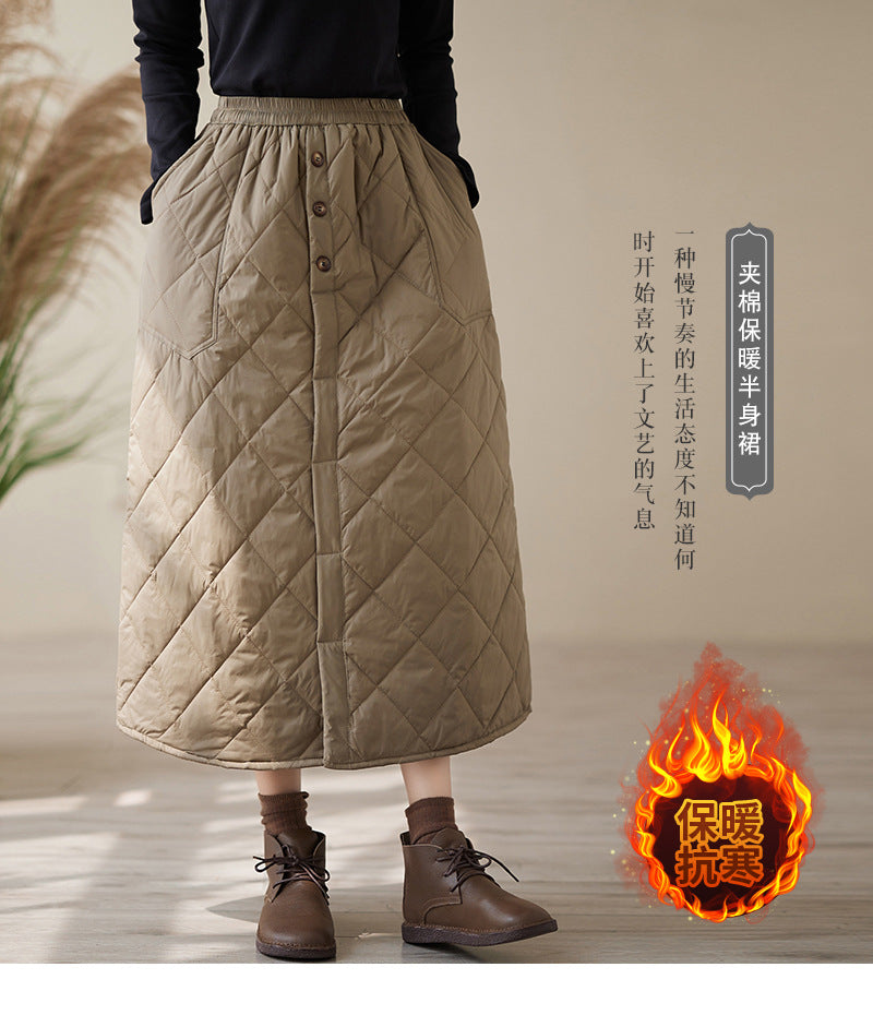 Real shot 2024 winter new thickened cotton skirt skirt women's medium and long windshield skirt #3727